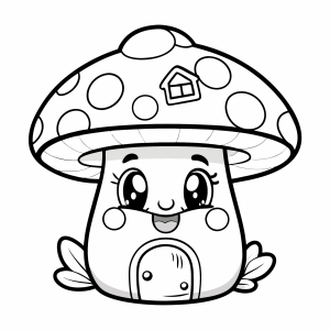 Cogumelo kawaii com janelinha e porta para colorir