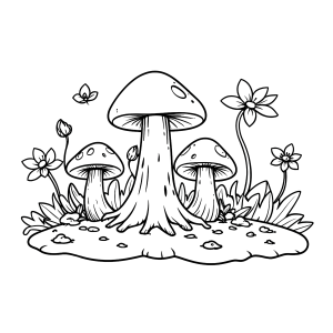 Cogumelos com florzinhas e borboleta para colorir