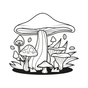 Cogumelos de chapéu largo com sombra para colorir