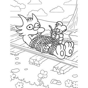 Comichão e Coçadinha nos trilhos do trem para colorir