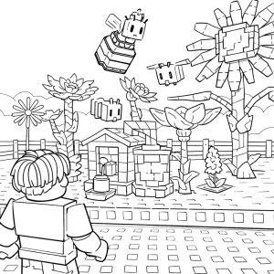 Construtor do Roblox com blocos e flores para colorir