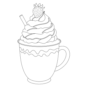 Copo de chocolate quente com chantilly e cereja para colorir