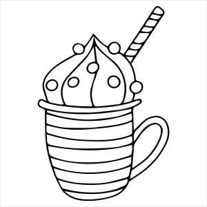 Copo listrado com chantilly e canudo para colorir