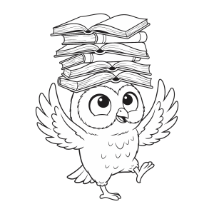 Coruja voando carregando livros para colorir