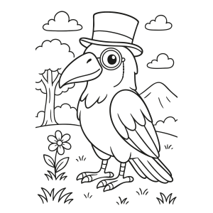 Corvo de cartola na floresta para colorir