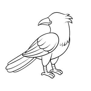 Corvo de perfil olhando para trás para colorir