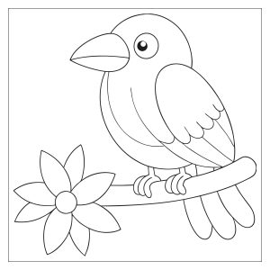 Corvo no galho de flor de cerejeira para colorir