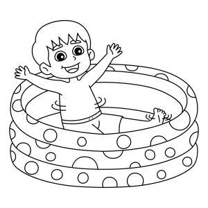 Criança feliz na piscina inflável para colorir