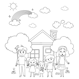 Crianças brincando na frente de casa para colorir