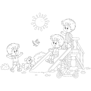 Crianças brincando no parque ensolarado para colorir