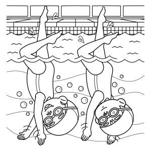 Crianças mergulhando de cabeça na piscina para colorir