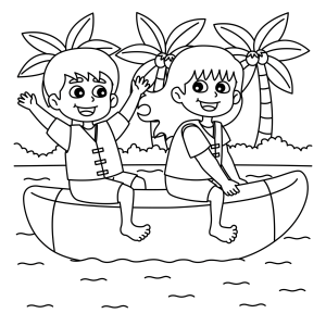 Crianças na boia de banana para colorir