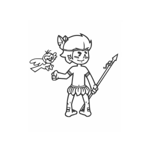 Curupira com o passarinho amigo para colorir