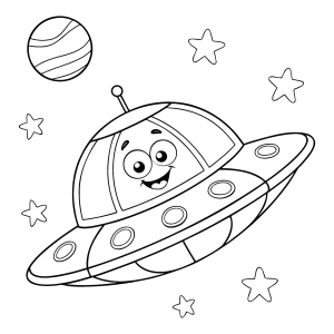 Disco voador feliz passeando pelo espaço para colorir