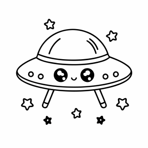 Disco voador kawaii com a Terra e estrelas para colorir