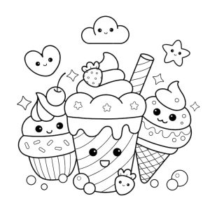 Doces Encantados Kawaii para Colorir