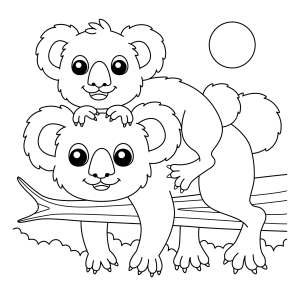 Dois coalas brincando na árvore para colorir