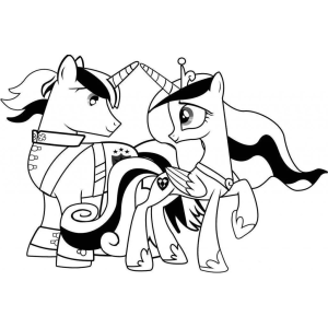 Dois pôneis de uniforme conversando para colorir