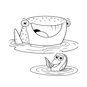 Dory conversando com a baleia para colorir