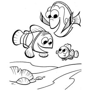 Dory, Marlin e Nemo juntos para colorir