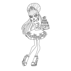 Draculaura segurando um bolo para colorir