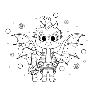 Dragãozinho de Natal com bengala doce para colorir