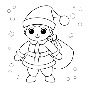 Duende carregando o saco de presentes na neve para colorir