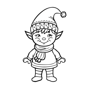 Duende de cachecol e gorro pompom para colorir