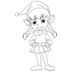Duende de saia rodada sorrindo para colorir