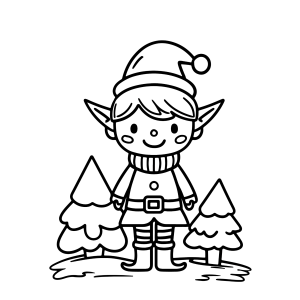 Duende entre pinheiros nevados para colorir