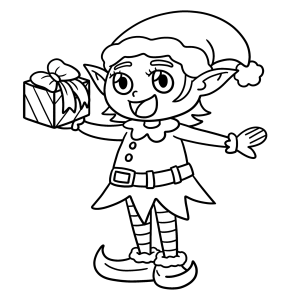 Duende entregando um presente para colorir
