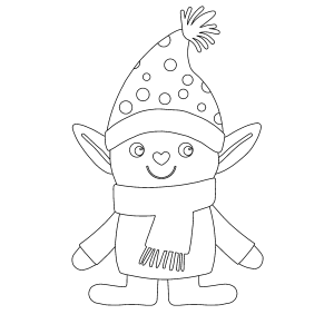 Duende kawaii de gorro com estrela para colorir