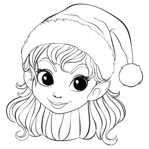 Duende menina de cabelos longos e gorro para colorir