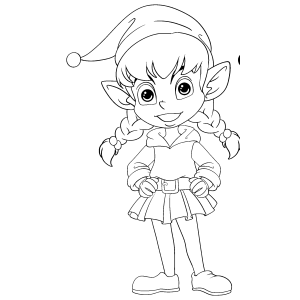 Duende menina de tranças para colorir