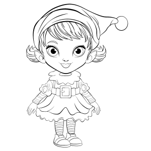Duende menina de vestido rodado para colorir
