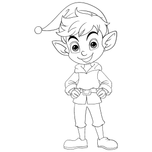 Duende menino de orelhas pontudas de pé para colorir