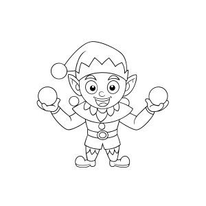 Duende segurando bolas de neve para colorir