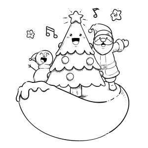 Duendes enfeitando a árvore de Natal para colorir
