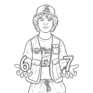 Dustin com seu boné e jaqueta para colorir