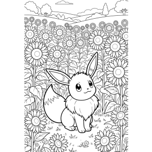 Eevee no campo de girassóis para colorir