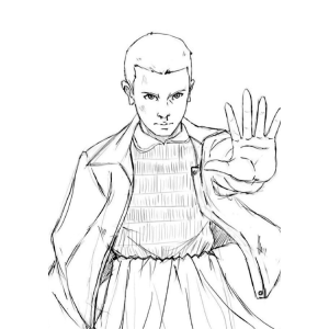 Eleven acenando com a mão estendida para colorir