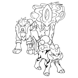 Entei, Raikou e Suicune, as feras lendárias para colorir