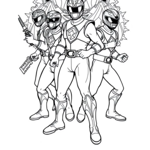 Equipe dos Power Rangers em formação de batalha para colorir