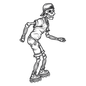 Esqueleto de boné patinando para colorir