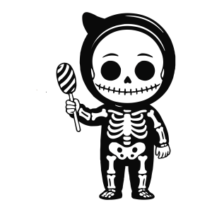 Esqueleto de capuz com doce de Halloween para colorir
