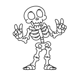 Esqueleto fazendo sinal de paz para colorir