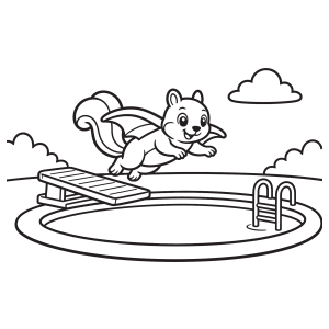 Esquilo voador pulando na piscina para colorir