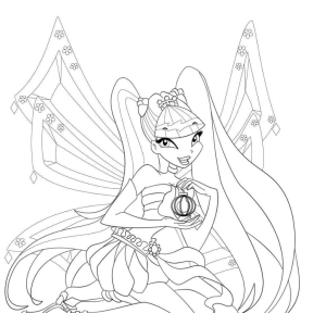 Fada Winx com asas gigantes e coroa para colorir