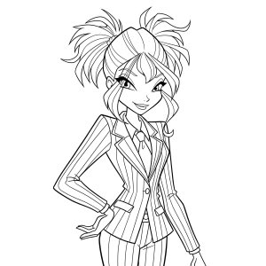 Fada Winx de blazer listrado e cabelo espetado para colorir