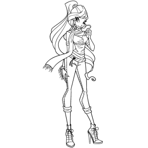Fada Winx de botas altas e mãos na cintura para colorir